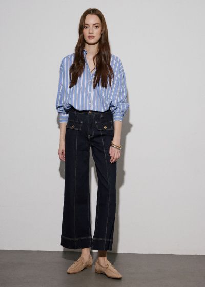 Front seamed jeans with gold buttons  - Μπλε
