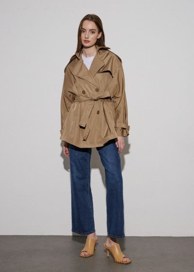 Short trench coat with belt - Camel