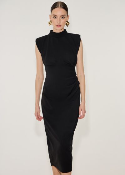 Midi dress with gathering details - Black