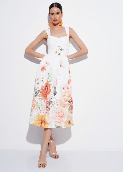 Φόρεμα midi με floral μοτίβο - Λευκό