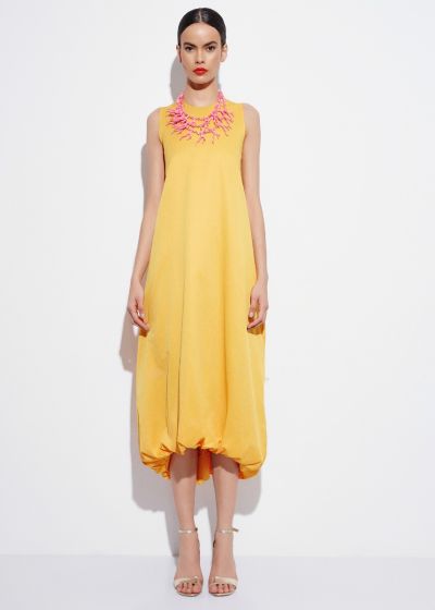 Sleeveless round neck dress - Yellow