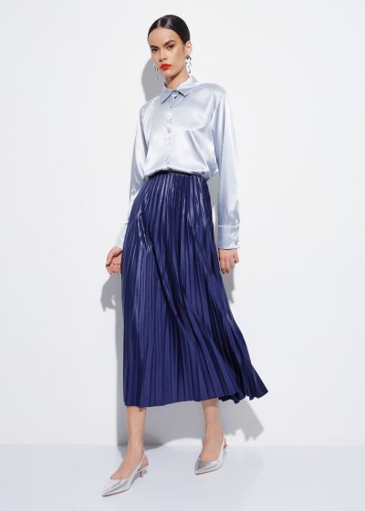 Pleated satin skirt - Blue