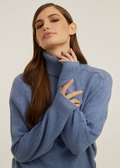 Roll neck knit sweater - Blue