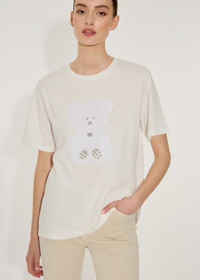 T-shirt με σχέδιο και διακοσμητικές λεπτομέρειες - Λευκό