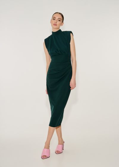 Midi dress with gathering details - Green