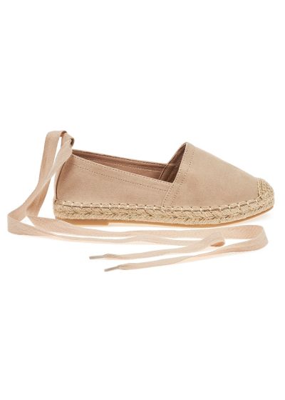 Lace up espadrilles with suede touch - Beige