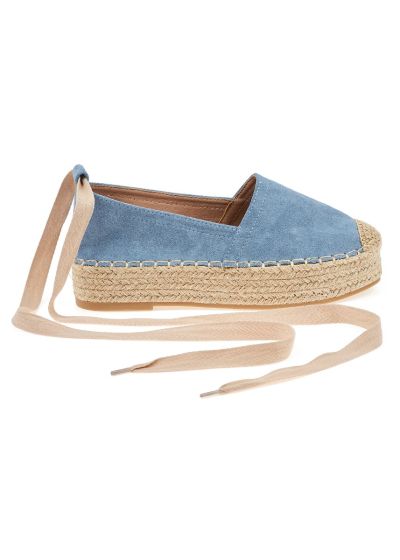 Lace up espadrilles with suede touch - Light blue