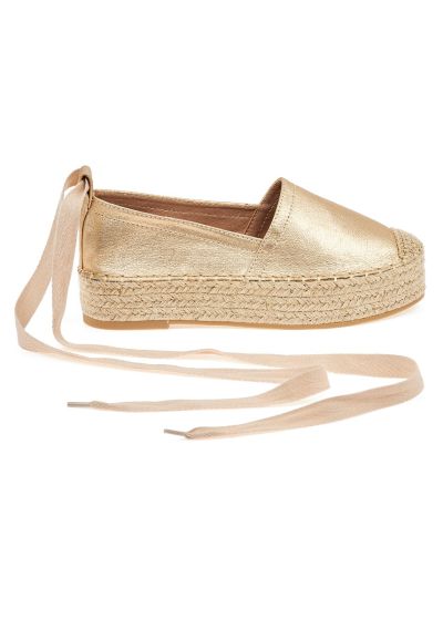 Lace up espadrilles with leather touch - Gold