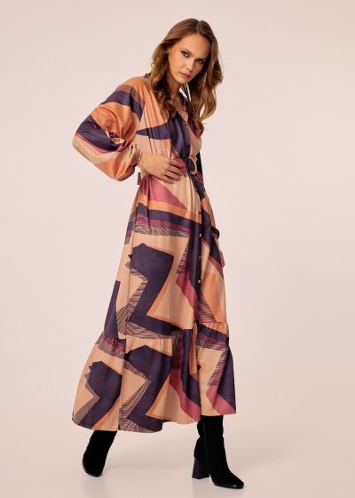 Geometric-printed dress - Beige