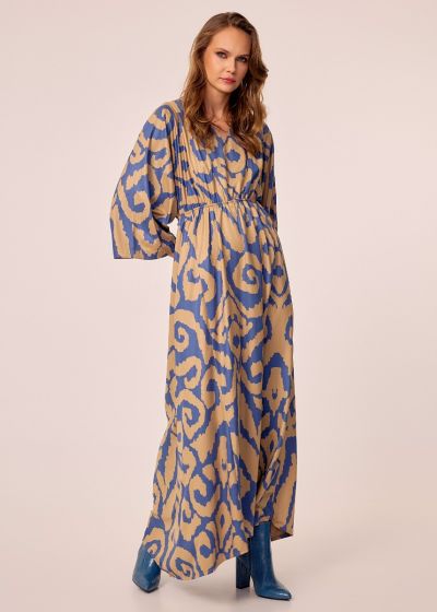 Printed dress with square sleeves - Light Blue