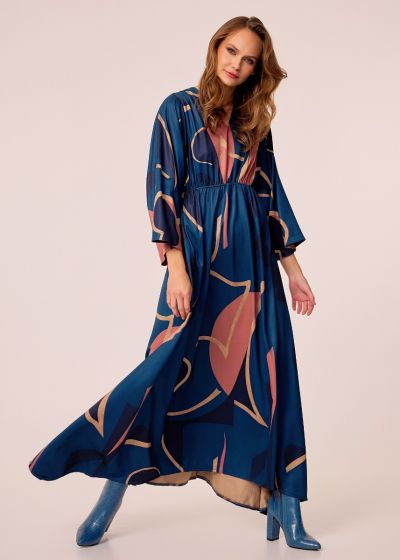 Printed dress with square sleeves - Blue