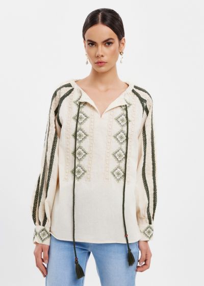 Blouse with embroidery details - Beige