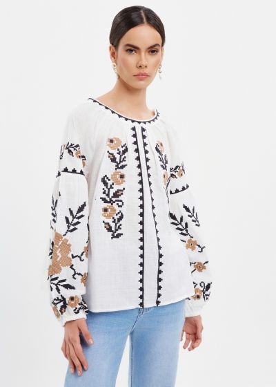 Cotton blouse with embroidery details - White