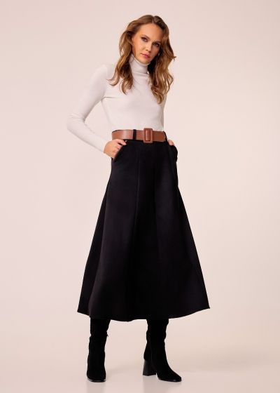 Midi skirt with faux suede touch - Black