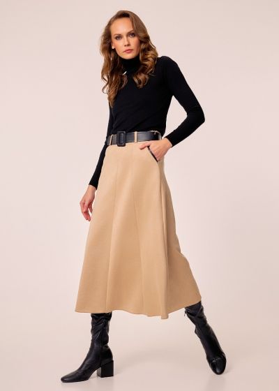 Midi skirt with faux suede touch - Beige