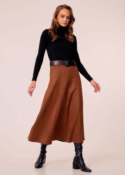 Midi skirt with faux suede touch - Camel