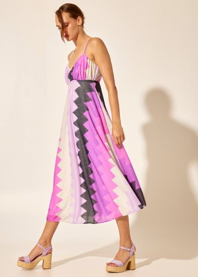 Linear-Design Strap Dress - Lilac