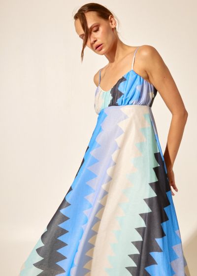 Linear-Design Strap Dress - Light Blue