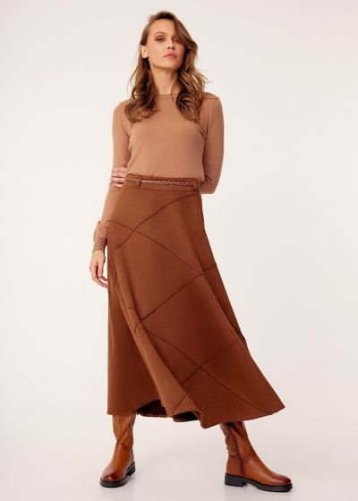 Faux suede seamed midi skirt - Brown