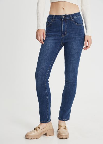 High-waisted straight jeans - Blue