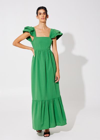 Long dress with ruffles - Green