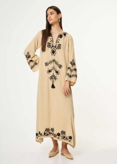Maxi dress with embroidery details - Beige