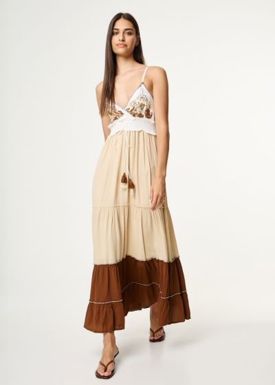 Maxi dress with smocked details - Beige