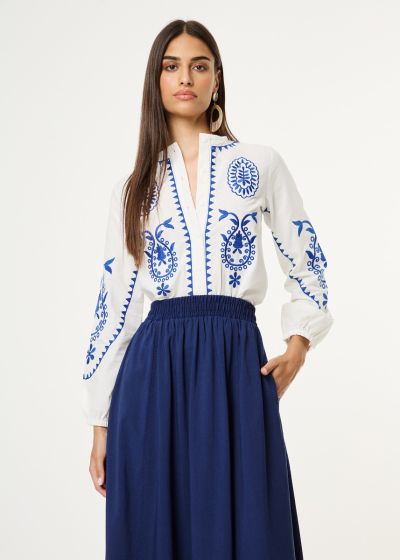 Shirt with crew neckline and embroidery details - Blue