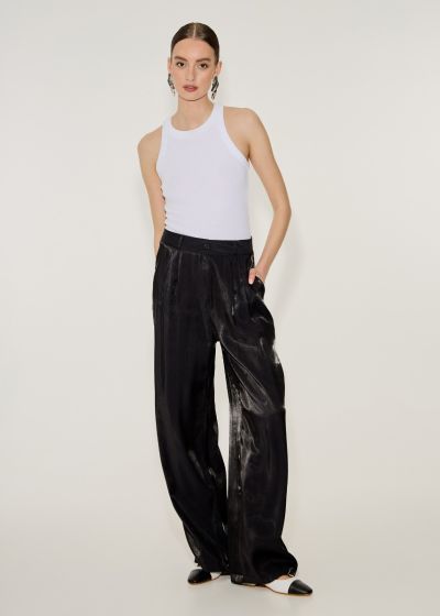 Trousers with shiny fabric - Black