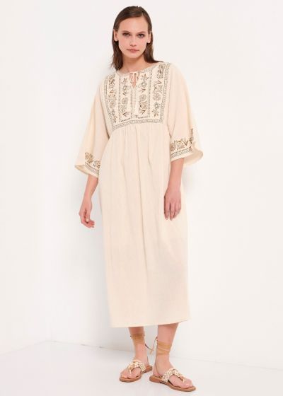 Floral embroidery dress - Beige