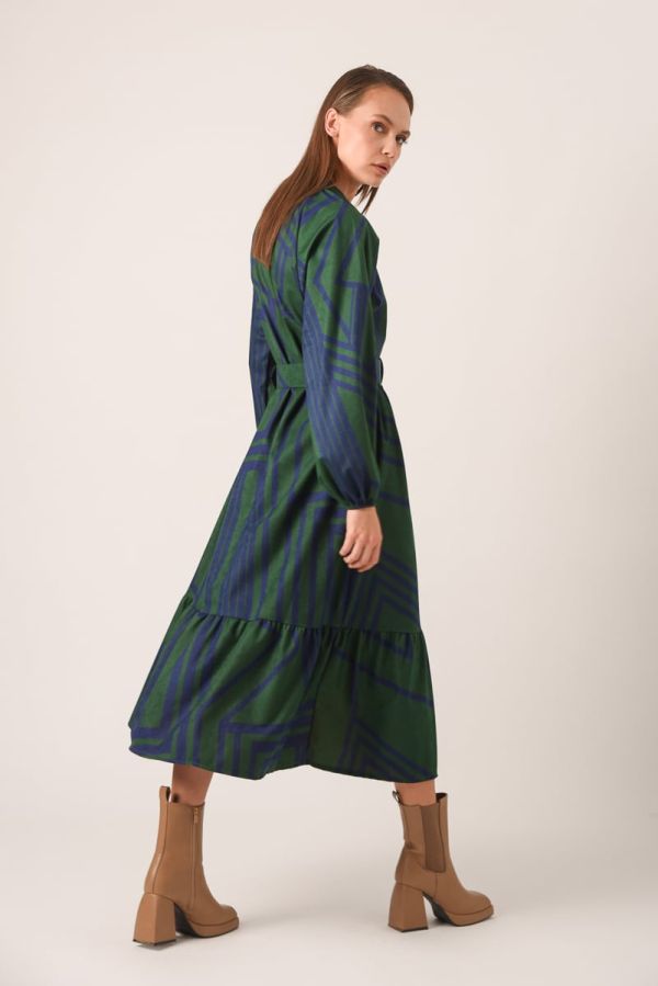 Buttoned dress with geometric Print - Green