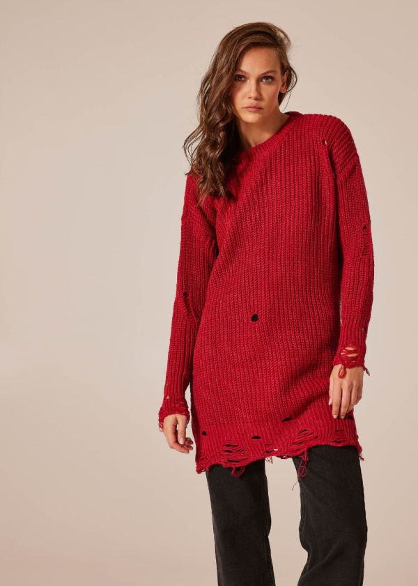 Knitted blouse-dress with slits - Bordeaux