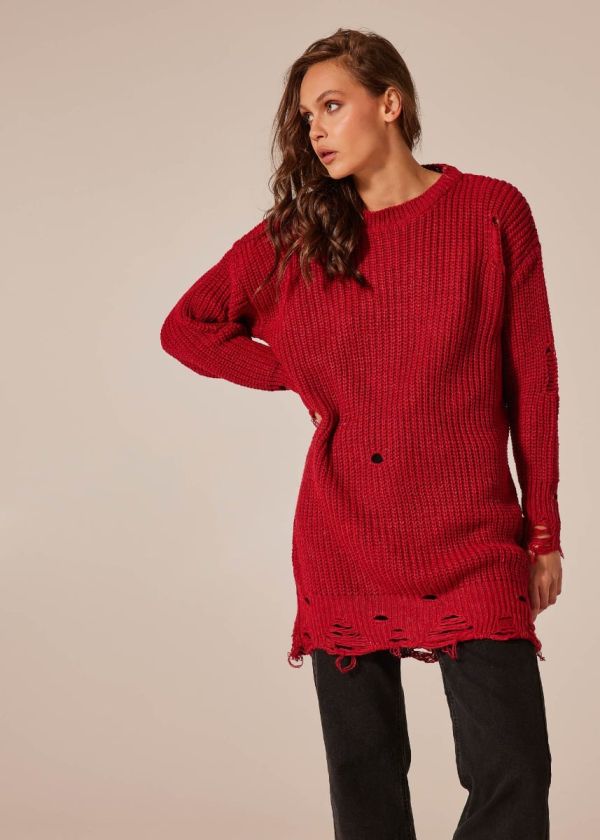 Knitted blouse-dress with slits - Bordeaux