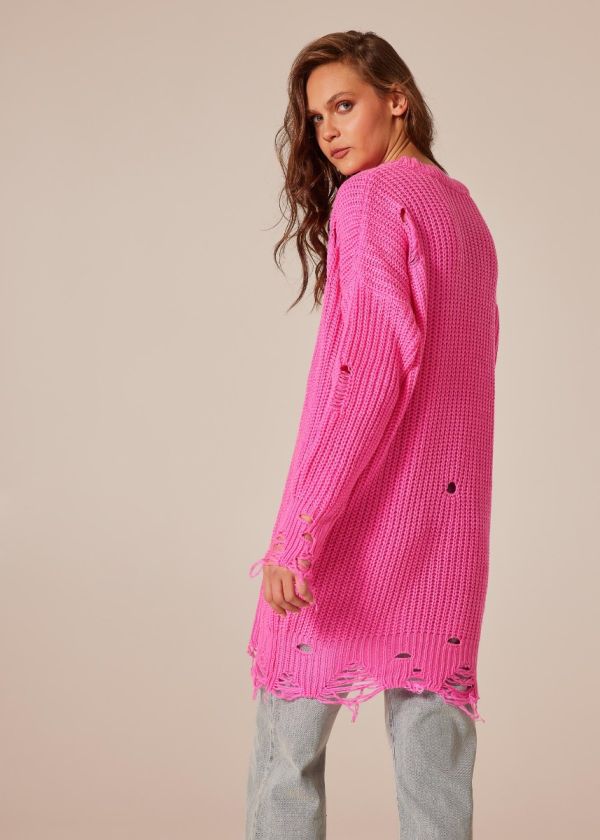 Knitted blouse-dress with slits - Fuchsia
