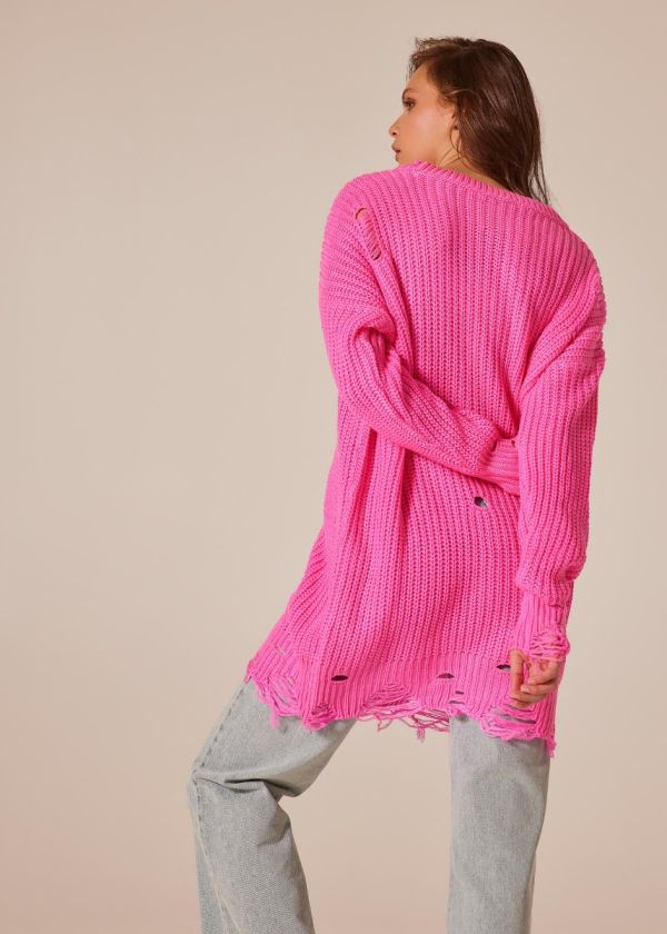Knitted blouse-dress with slits - Fuchsia