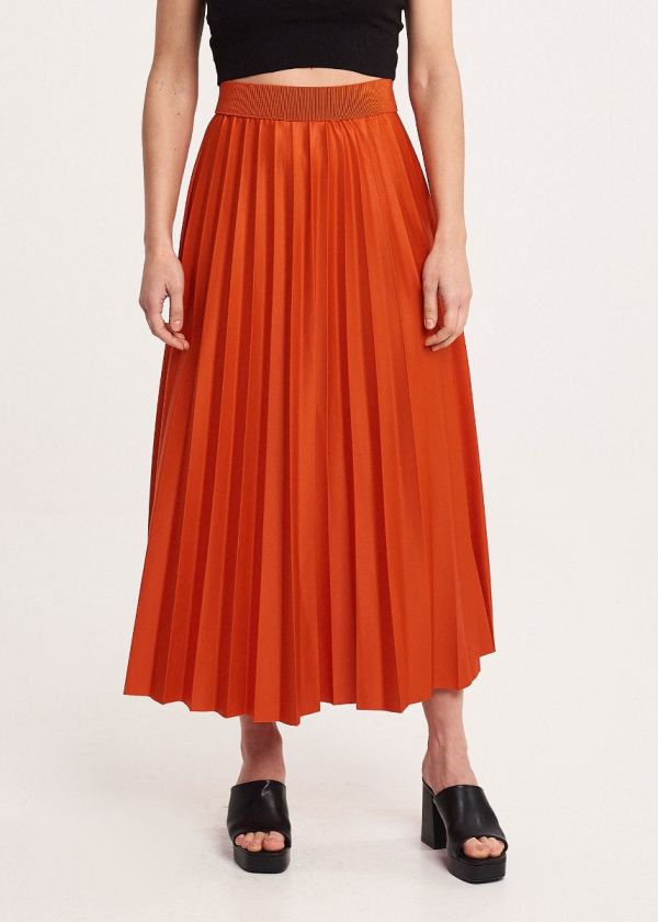 Pleated skirt with gloss texture - Coral