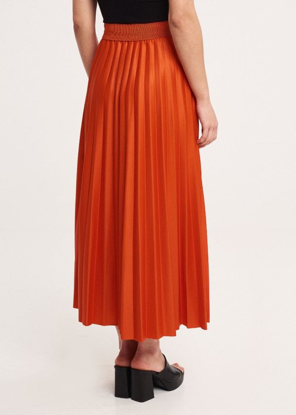 Pleated skirt with gloss texture - Coral