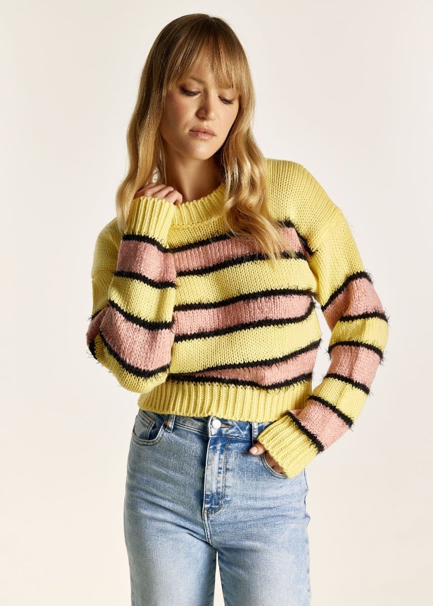 Cropped πουλόβερ με μικτή πλέξη - Κίτρινο 920205566-yello
